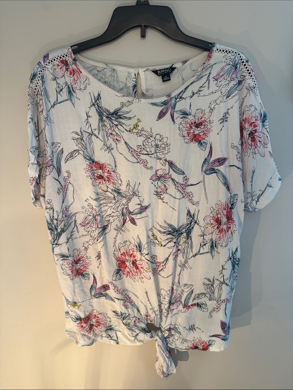 Buffalo David Bitton White Floral Tie-Front Blouse